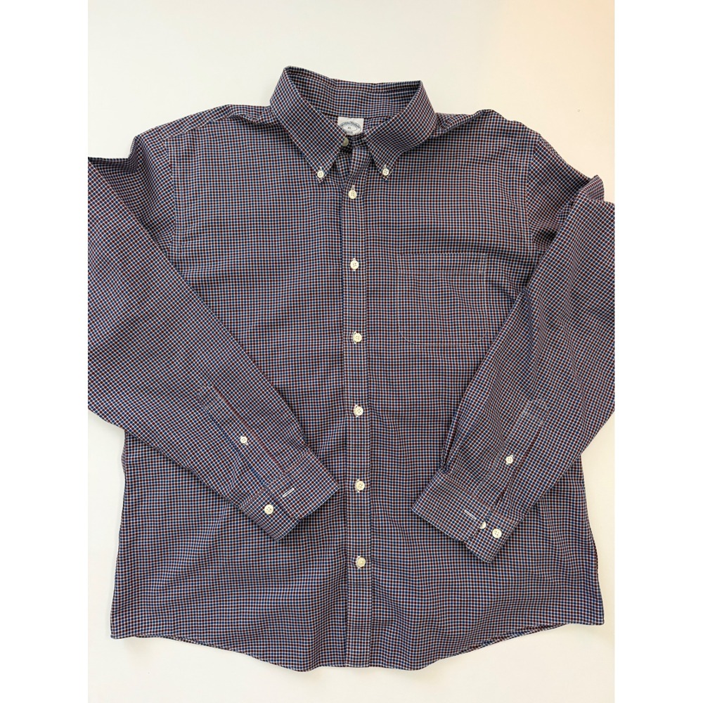 Brooks Brothers Regent Non-Iron Shirt Mens XL Red Blue Micro Check Button Down